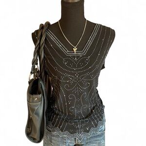 MSK Women’s Black Rhinestone Sleeveless Top, Size XL